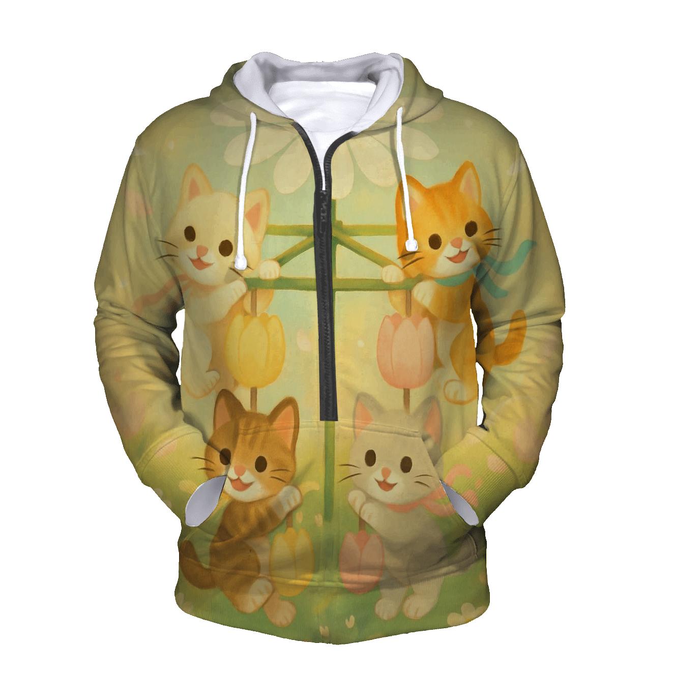 Meadow Carousel Blossom Cats zip-up hoodies