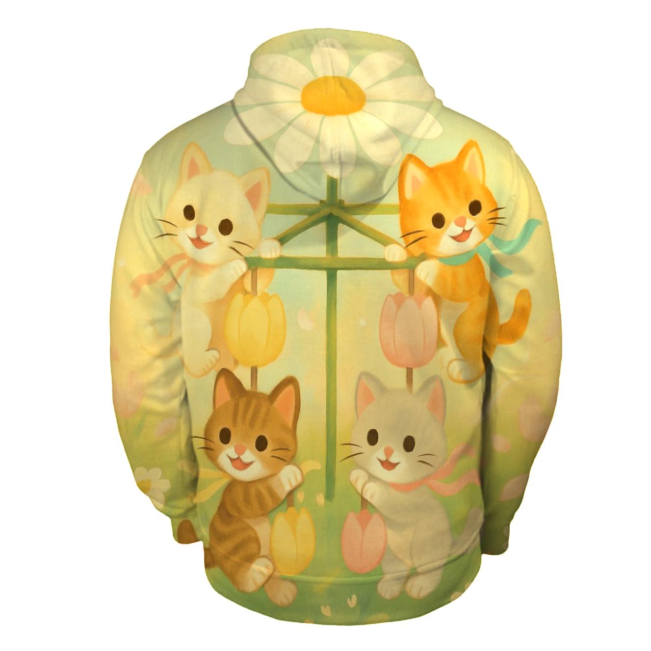 Meadow Carousel Blossom Cats zip-up hoodies