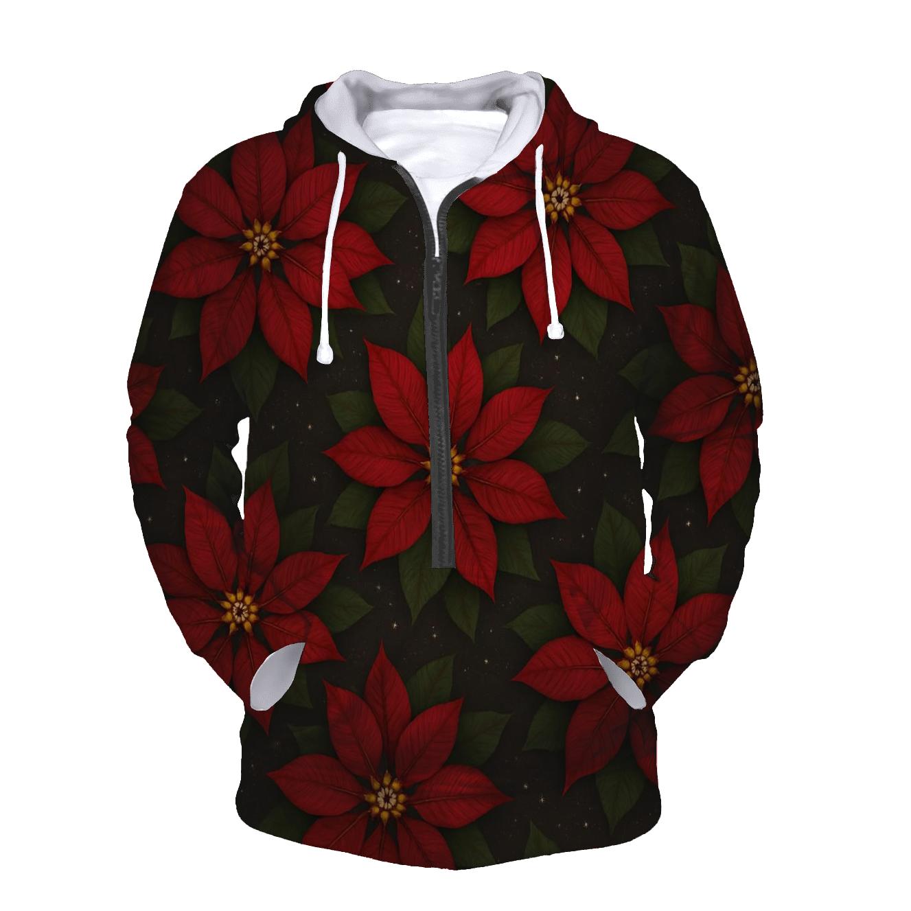 Poinsettia Radial Rosette Repeat On Charcoal Background hoodie designs