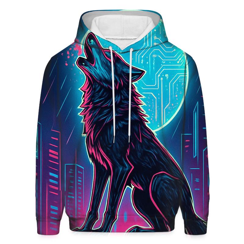 Neon Circuit Howl Wolf heavyweight hoodies