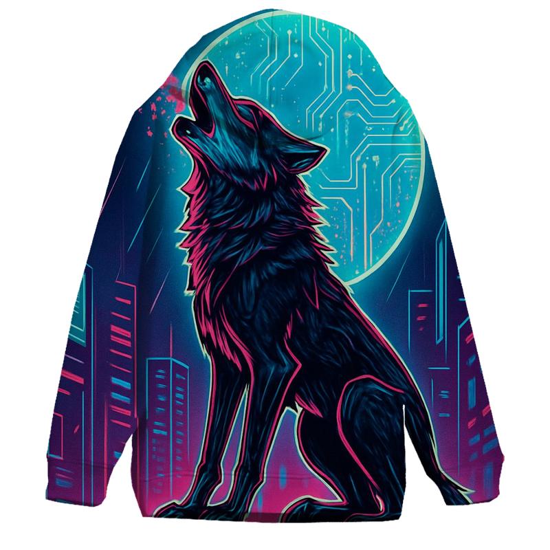 Neon Circuit Howl Wolf heavyweight hoodies