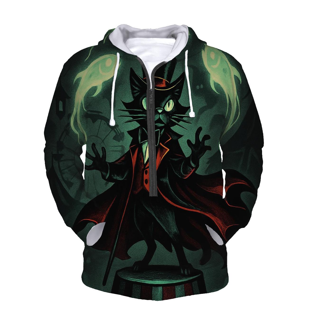 Haunted Carnival Ringmaster Cat printed hoodies