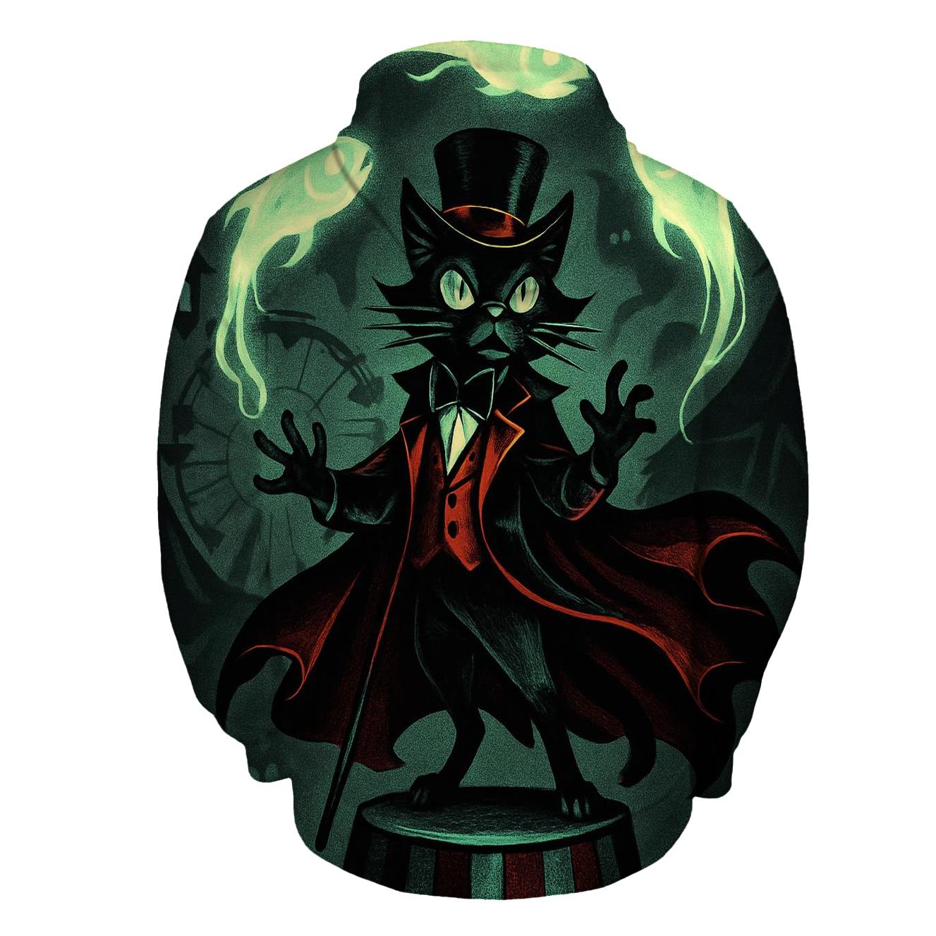 Haunted Carnival Ringmaster Cat printed hoodies