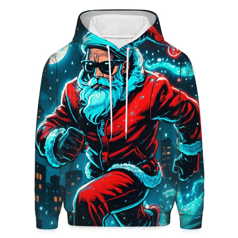 Neon Midnight Santa On Rooftop Run embroidered hoodies
