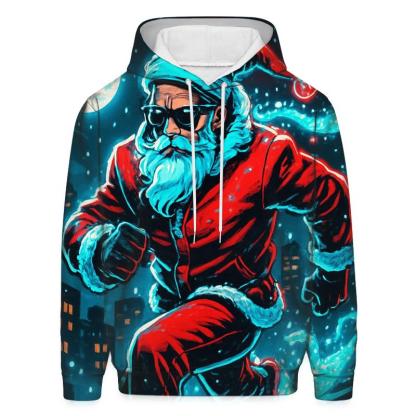 Neon Midnight Santa On Rooftop Run embroidered hoodies