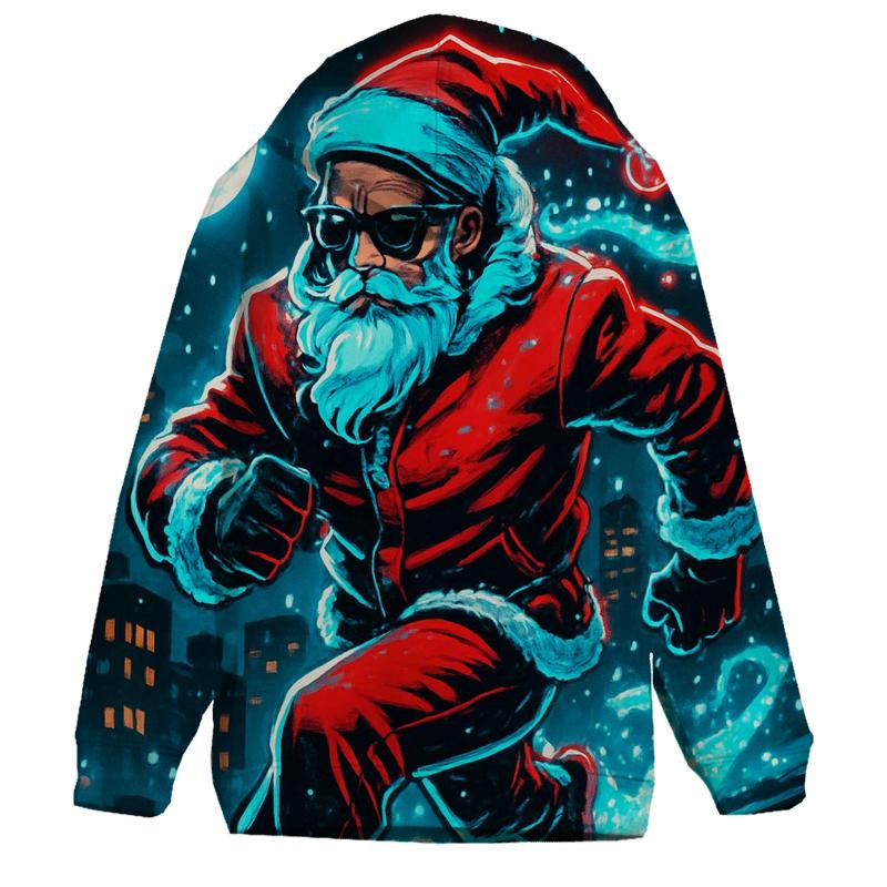Neon Midnight Santa On Rooftop Run embroidered hoodies