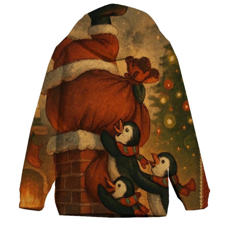 Santa Stuck In Chimney With Helpful Penguins graphic hoodies