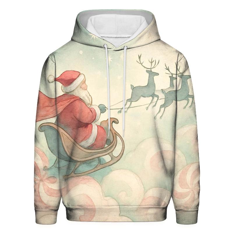 Dreamy Watercolor Sleigh Through Cloud Candy custom hoodies