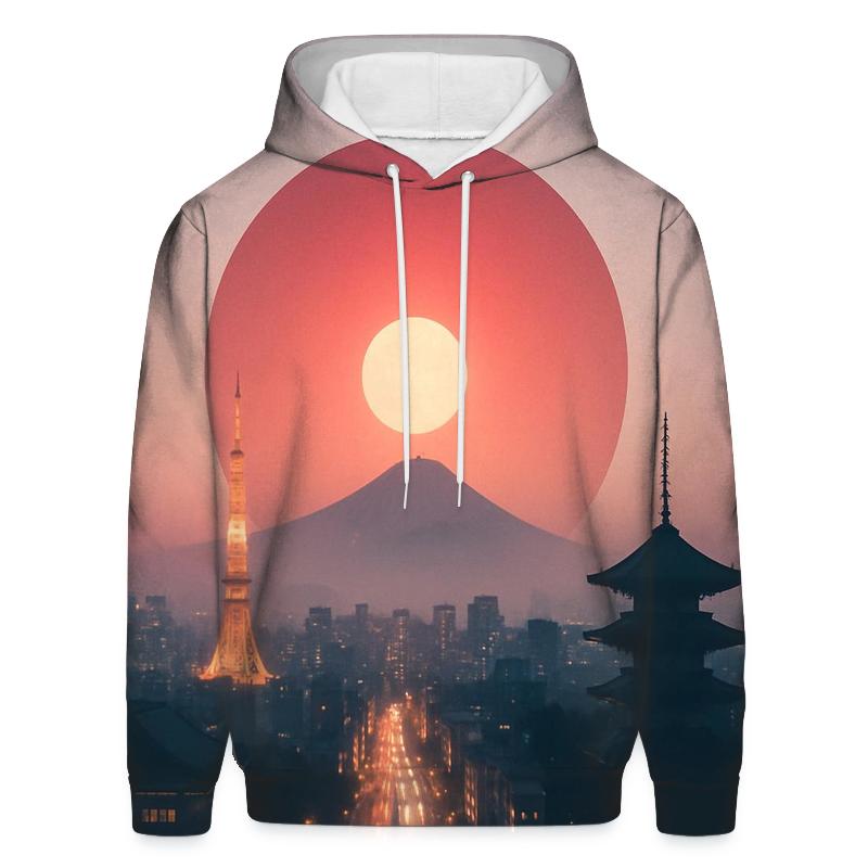 Skyline Double Exposure Japan embroidered hoodies