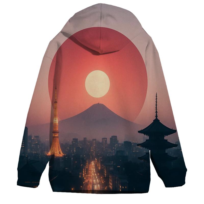 Skyline Double Exposure Japan embroidered hoodies