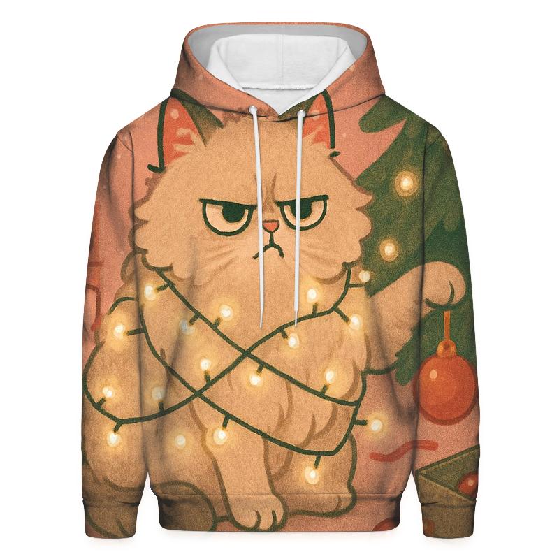 Grumpy Cat Tangled In Fairy Lights graphic hoodies