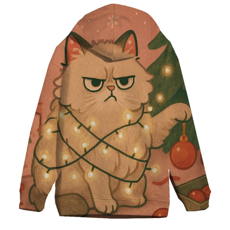 Grumpy Cat Tangled In Fairy Lights graphic hoodies