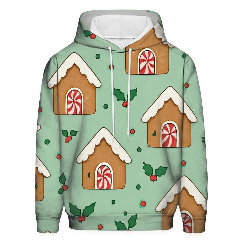 Gingerbread House Scatter With Snowflake Fill On Mint Background premium hoodies