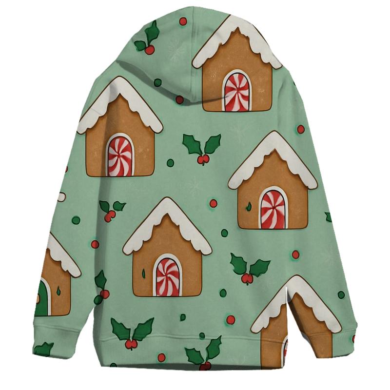 Gingerbread House Scatter With Snowflake Fill On Mint Background premium hoodies