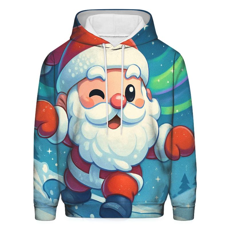 Chibi Santa Snowboarding Aurora Ridge printed hoodies