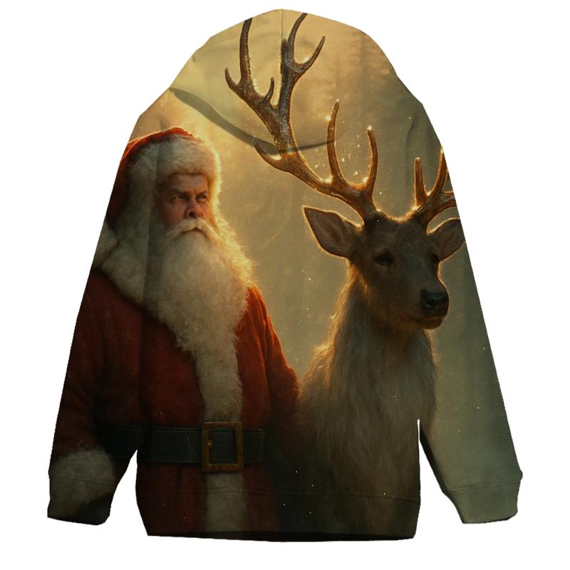 Majestic Santa And Reindeer In Golden Forest Mist hoodie trends
