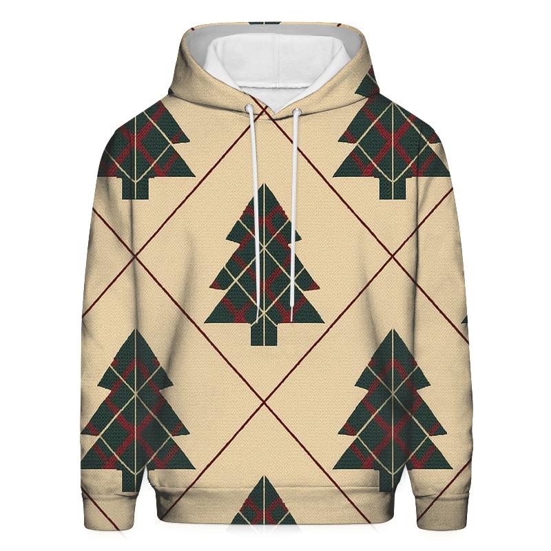 Plaid Christmas Tree Tile On Beige Background printed hoodies