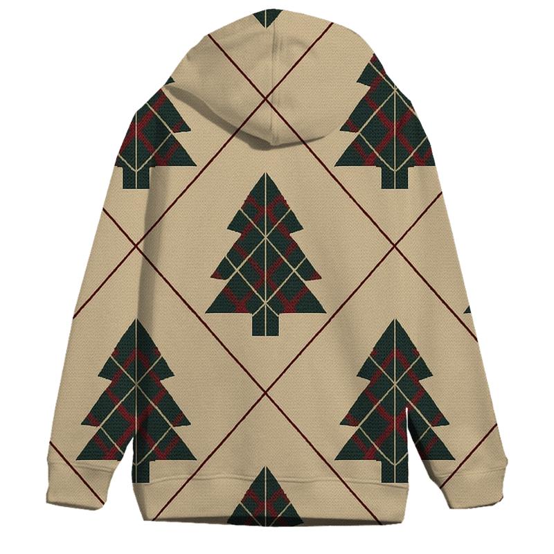 Plaid Christmas Tree Tile On Beige Background printed hoodies