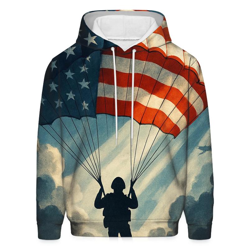 Airborne Silhouette Over Flag Cloudbreak premium hoodies