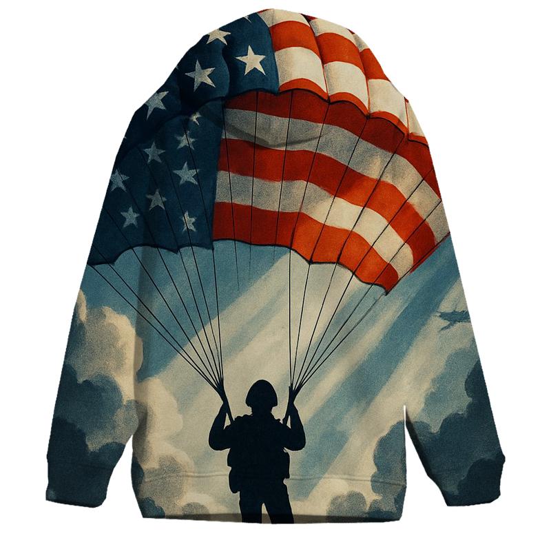 Airborne Silhouette Over Flag Cloudbreak premium hoodies