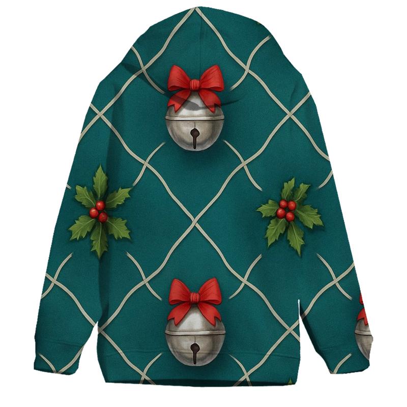 Silver Bell Lattice On Teal Background zip-up hoodies