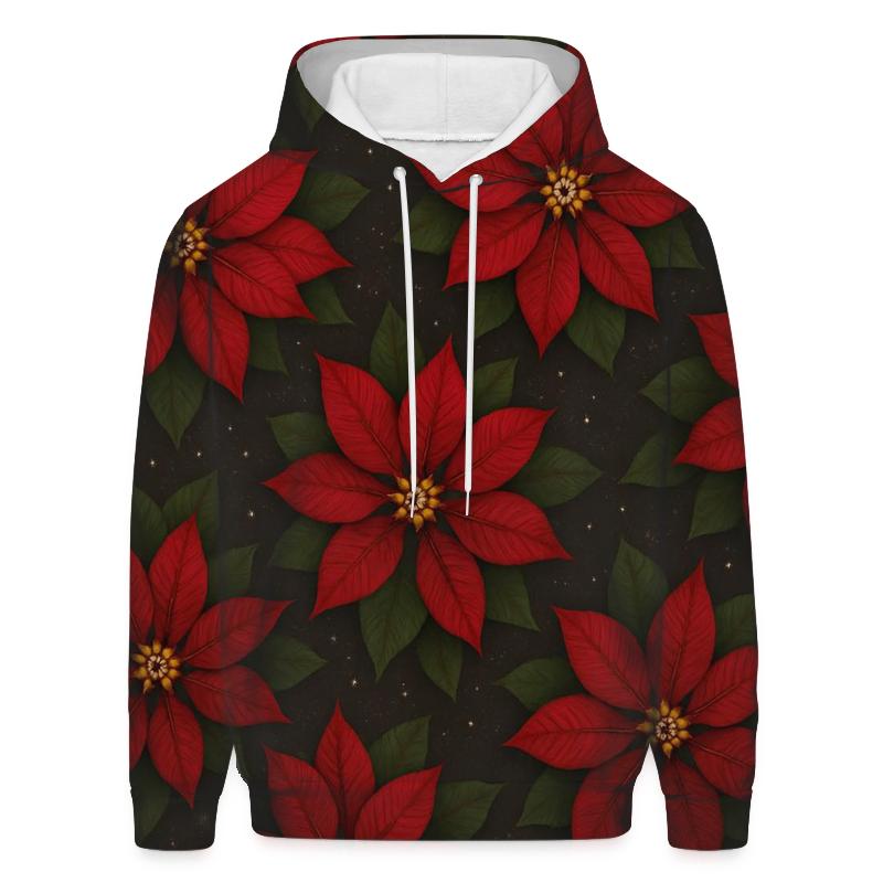 Poinsettia Radial Rosette Repeat On Charcoal Background pullover hoodies