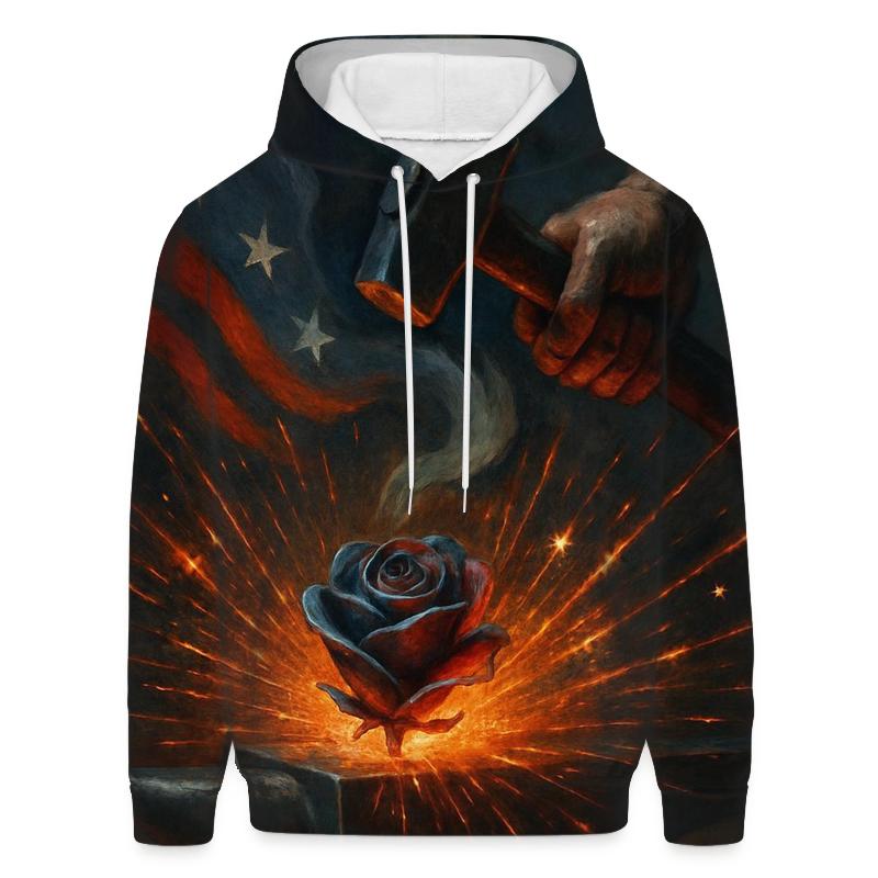 Steel Rose And Flag Forged Heart custom hoodies