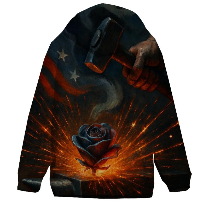 Steel Rose And Flag Forged Heart custom hoodies