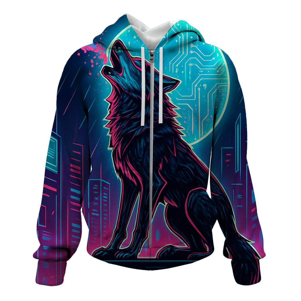 Neon Circuit Howl Wolf custom hoodies
