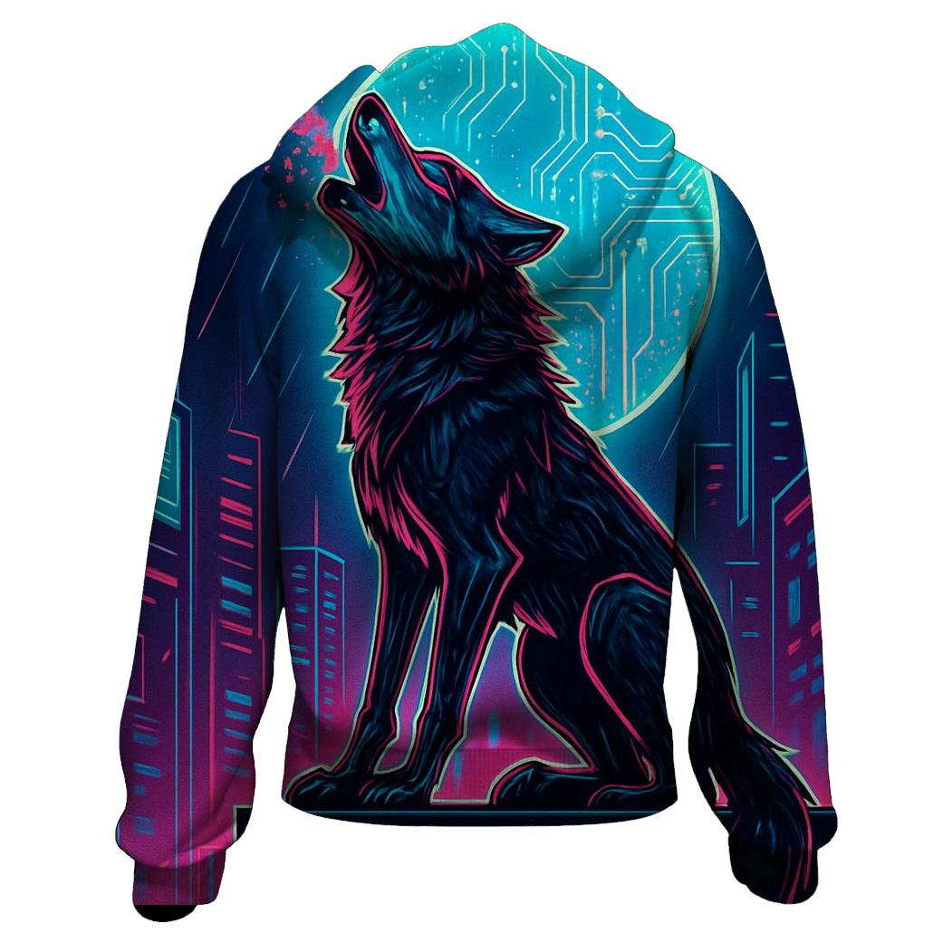 Neon Circuit Howl Wolf custom hoodies