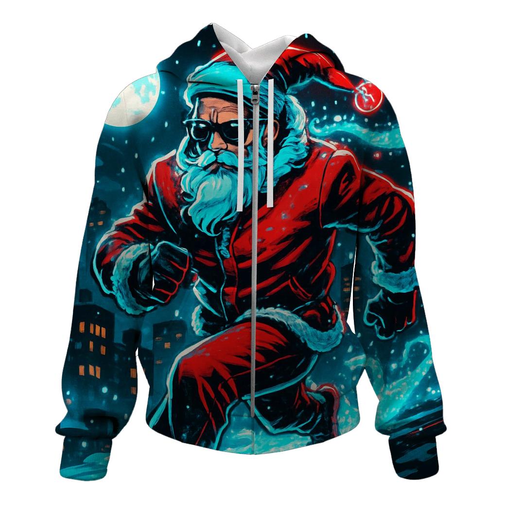 Neon Midnight Santa On Rooftop Run hoodie styles