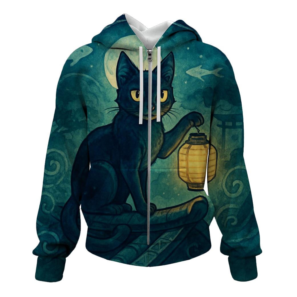 Midnight Lantern Guardian Cat premium hoodies