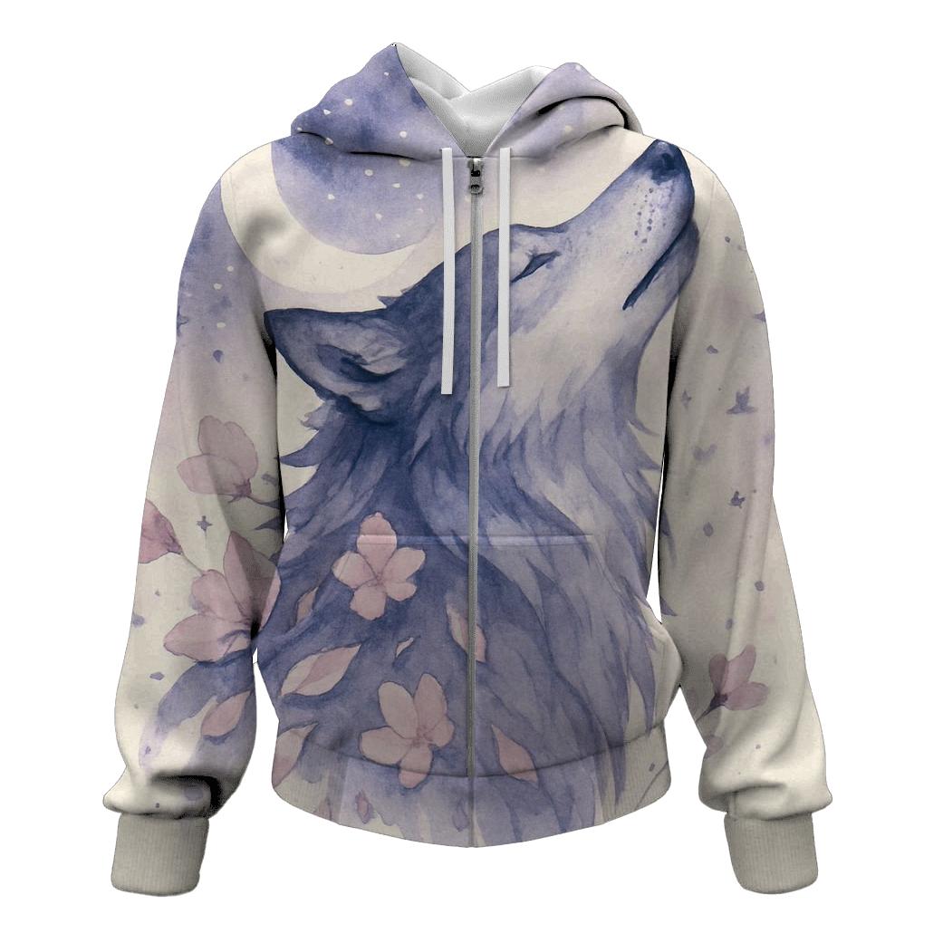 Ink Bloom Moonlit Wolf premium hoodies