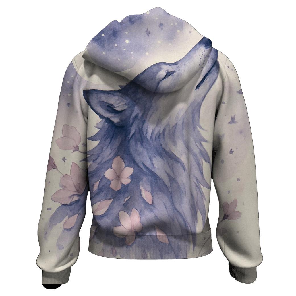 Ink Bloom Moonlit Wolf premium hoodies