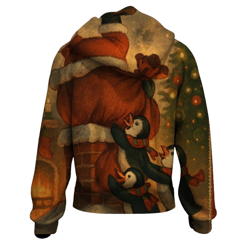 Santa Stuck In Chimney With Helpful Penguins embroidered hoodies