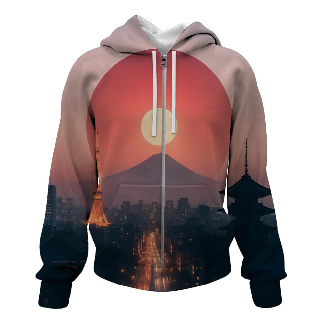 Skyline Double Exposure Japan pullover hoodies