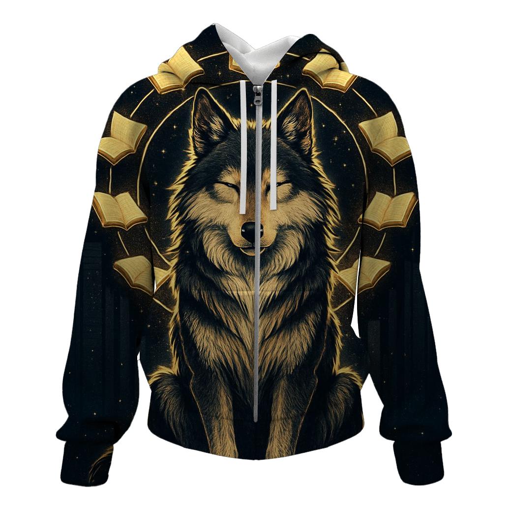 Celestial Library Spirit Wolf pullover hoodies
