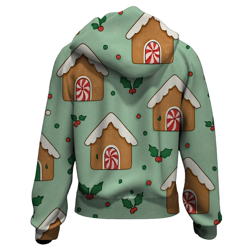Gingerbread House Scatter With Snowflake Fill On Mint Background pullover hoodies