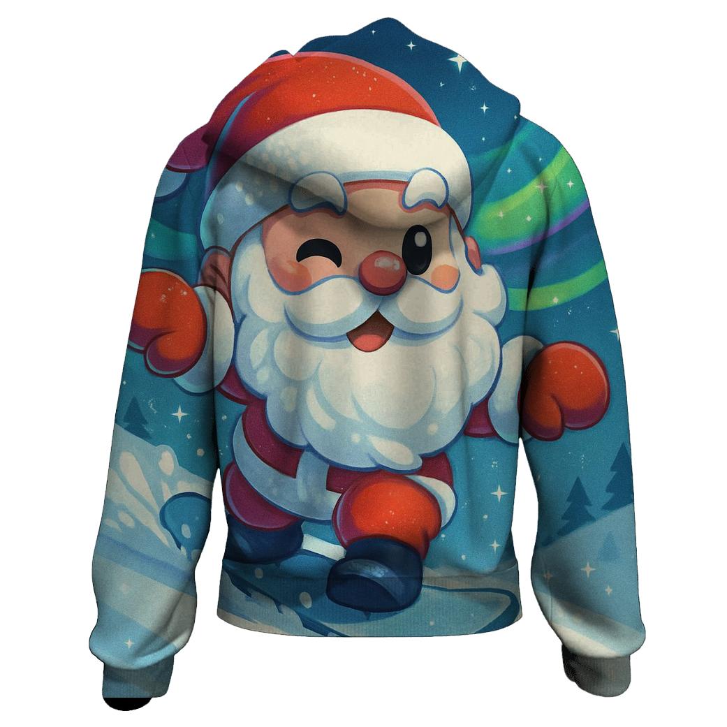 Chibi Santa Snowboarding Aurora Ridge heavyweight hoodies