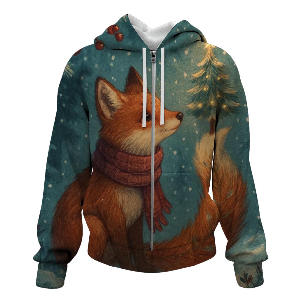 Christmas Tree Fox In Lantern Snow printed hoodies