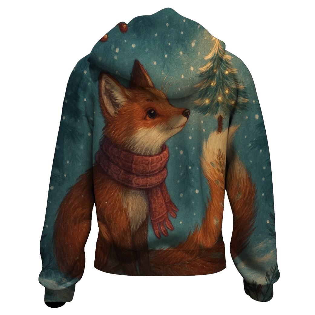 Christmas Tree Fox In Lantern Snow printed hoodies