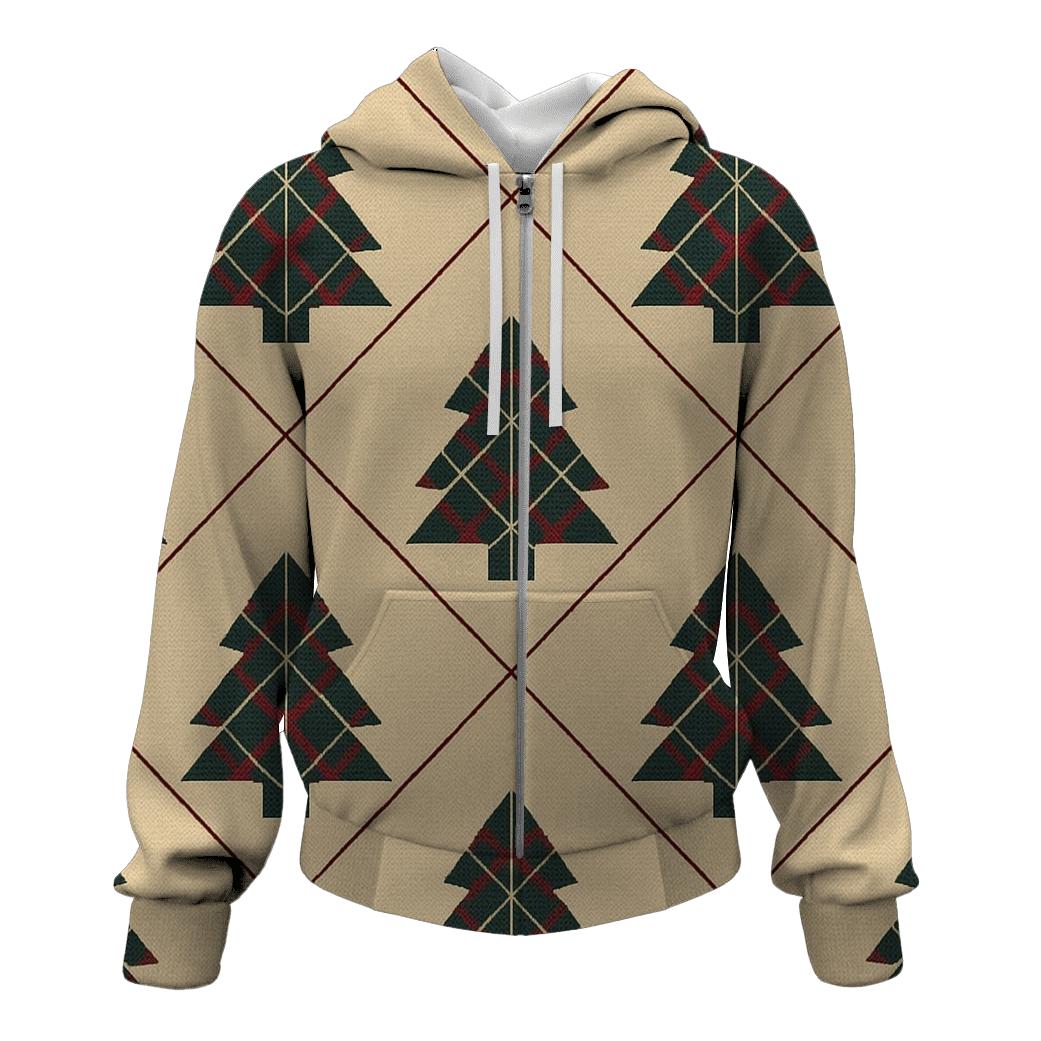 Plaid Christmas Tree Tile On Beige Background designer hoodies