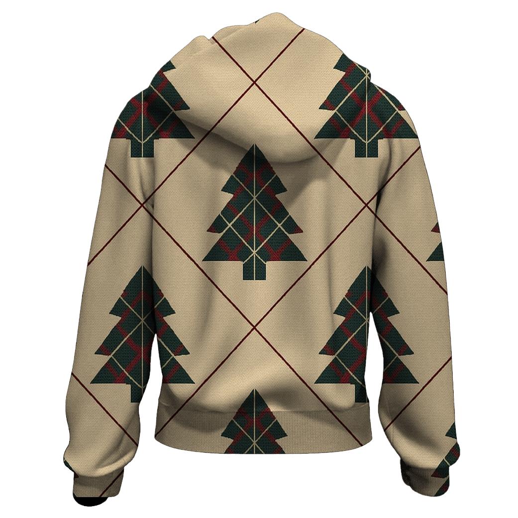 Plaid Christmas Tree Tile On Beige Background designer hoodies