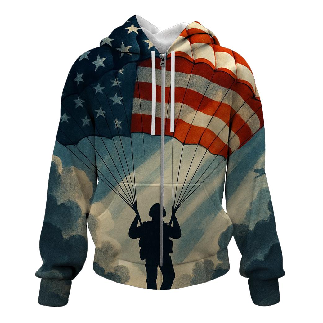 Airborne Silhouette Over Flag Cloudbreak printed hoodies