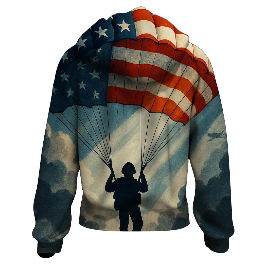Airborne Silhouette Over Flag Cloudbreak printed hoodies