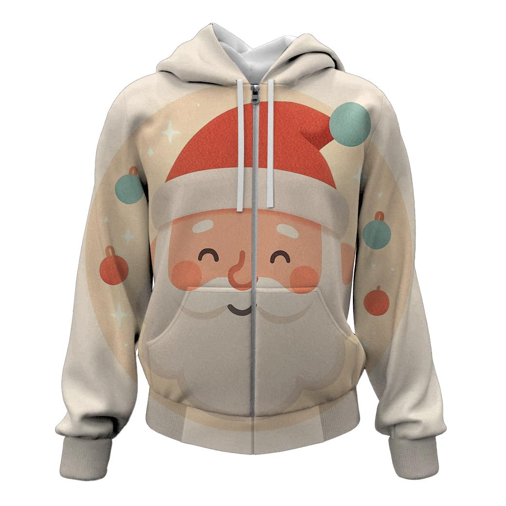 Minimal Santa Face With Frosted Ornament Halo premium hoodies