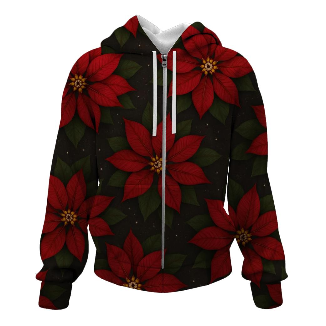 Poinsettia Radial Rosette Repeat On Charcoal Background premium hoodies