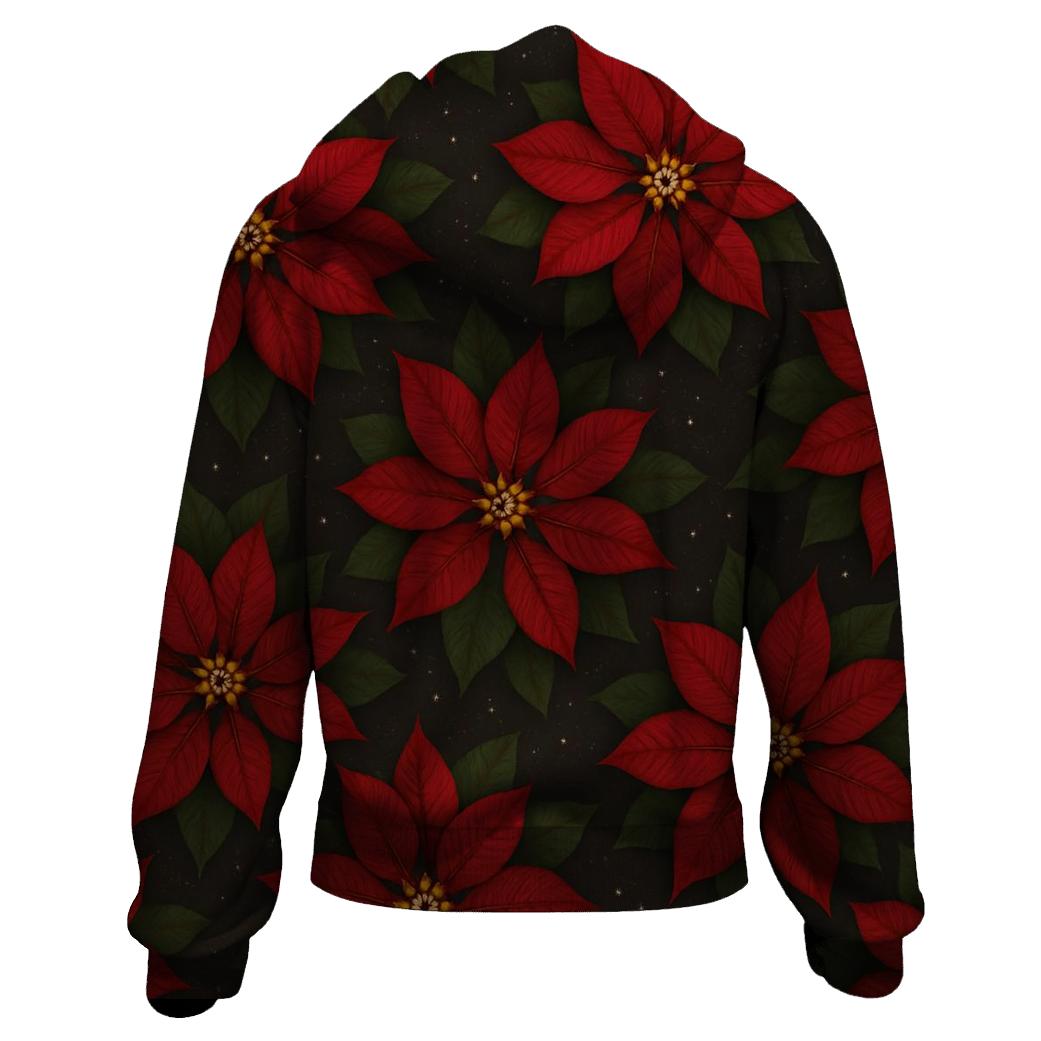 Poinsettia Radial Rosette Repeat On Charcoal Background premium hoodies