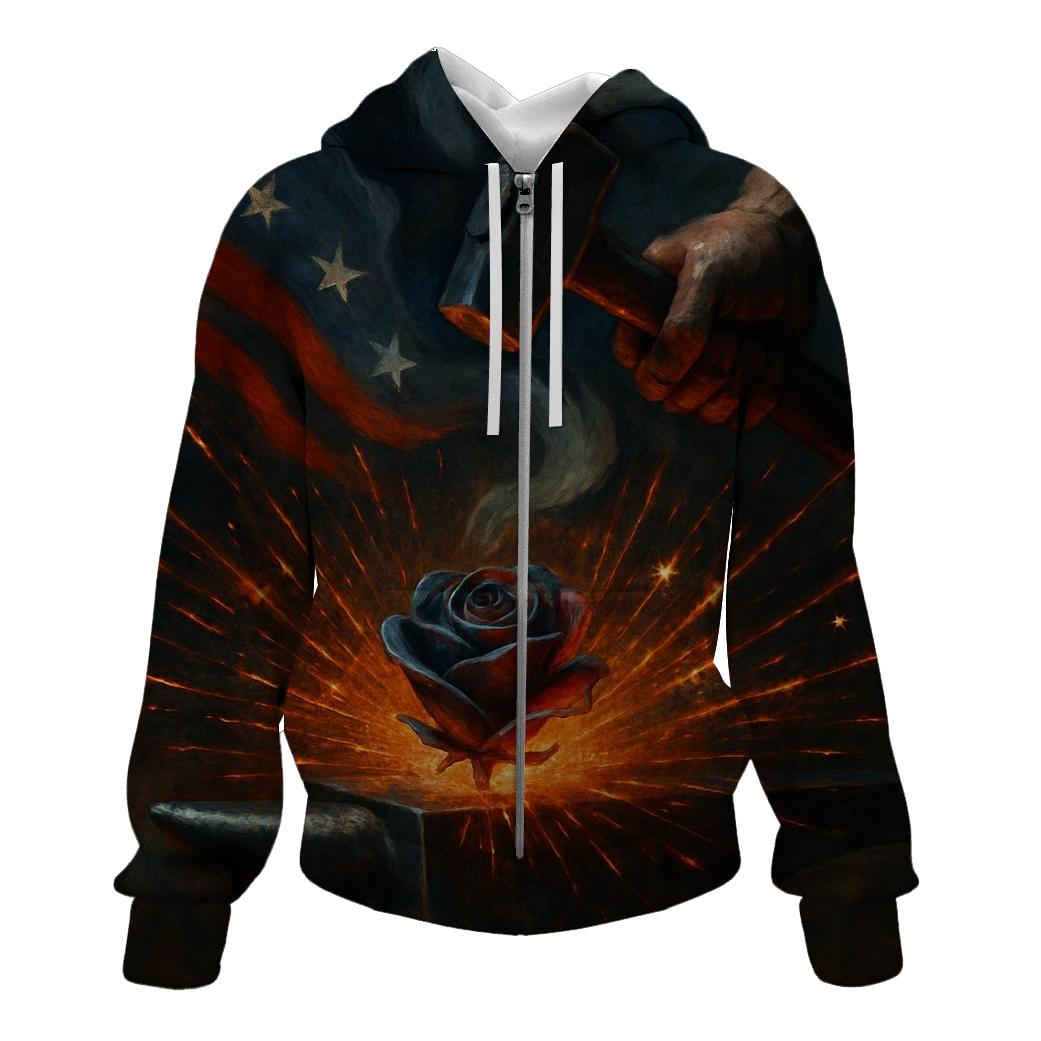 Steel Rose And Flag Forged Heart embroidered hoodies