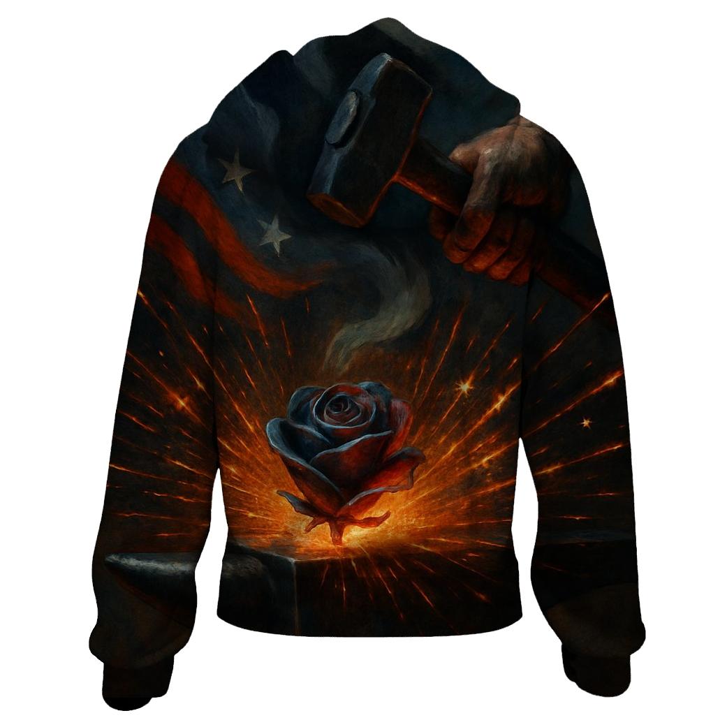 Steel Rose And Flag Forged Heart embroidered hoodies